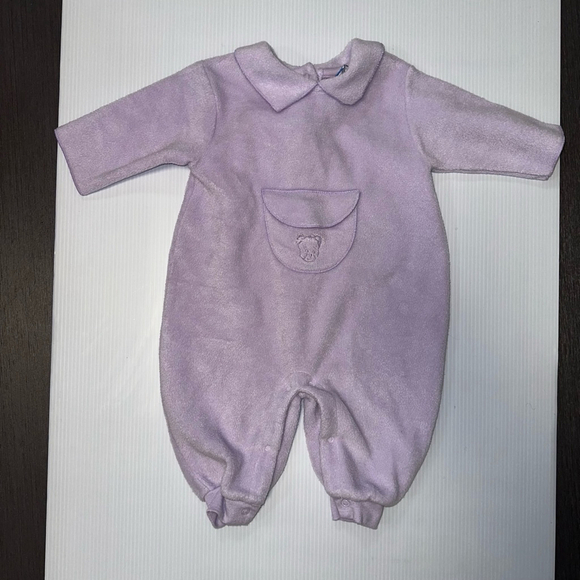 The Lullaby Club Baby Girl Jumpsuit 3/6M Purple Vintage style Bear Lavender Warm - Picture 6 of 8